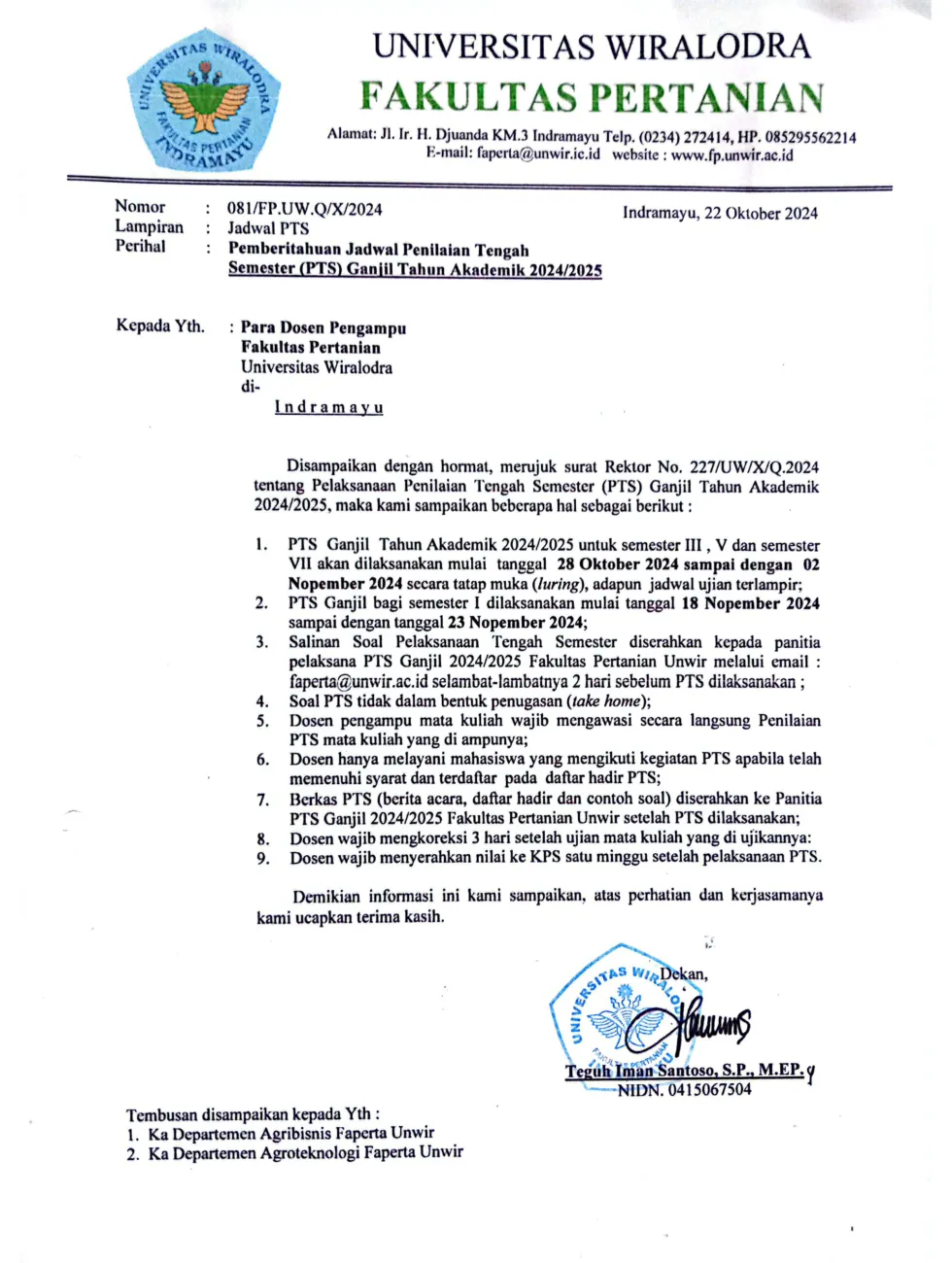 Jadwal PTS Semester Ganjil 2024-2025